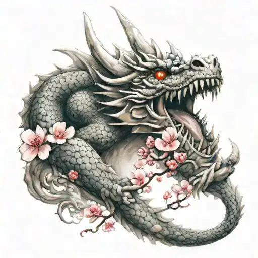 Full Dragon With Cherry Blossom