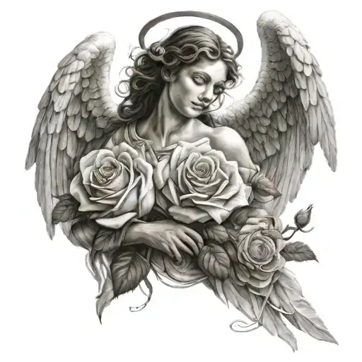 An Angel With Roses In His Hands