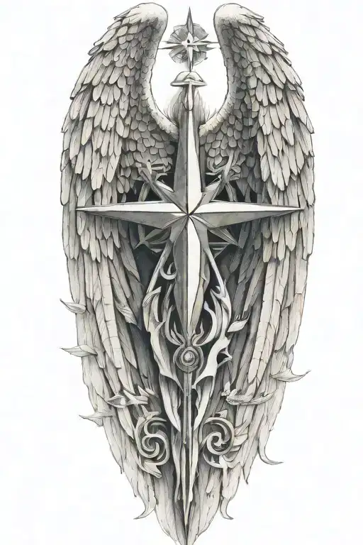 Northern Star Inside Angel Wings Holding Open Book Surrounded