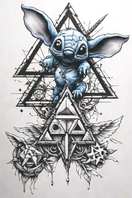 Stitch And Angel With The Triforce Symbol
