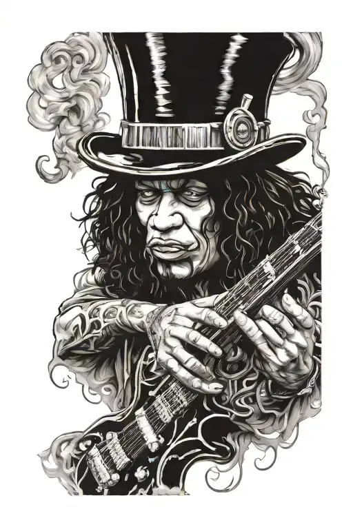 Slash Portret Guitar Tophat Smoking A Cigarette