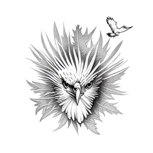 Thistles With Eagle Flying In Sky