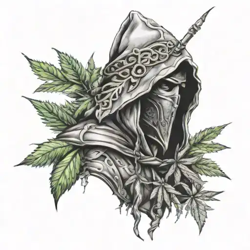 Hooded Warrior With Weed Leaf Shaped Like