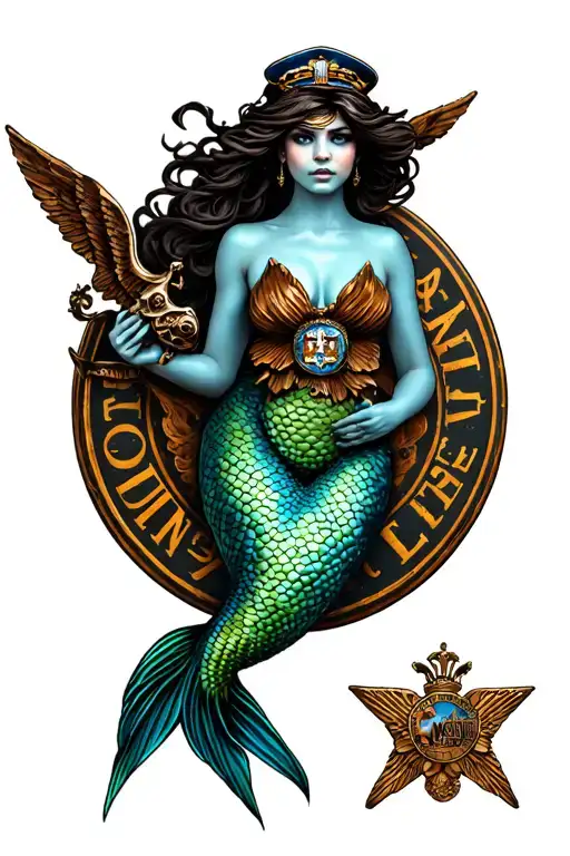 Provocative Mermaid Holding A Rusted Navy Command Master Chief Emblem