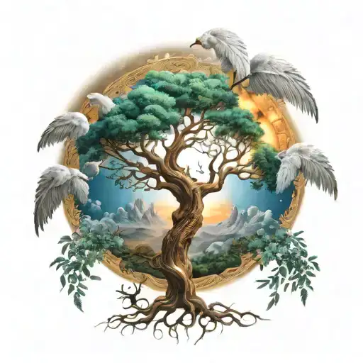 Back Tree Of Life In Heavenly Background Angels