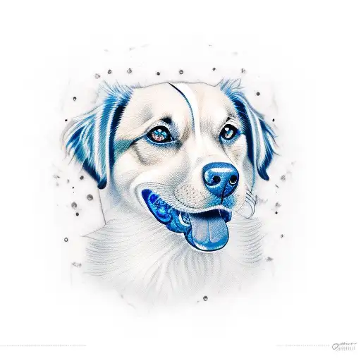 A Realistic Portrait Of A Unique Mixed Breed Dog With Striking Blue Eyes