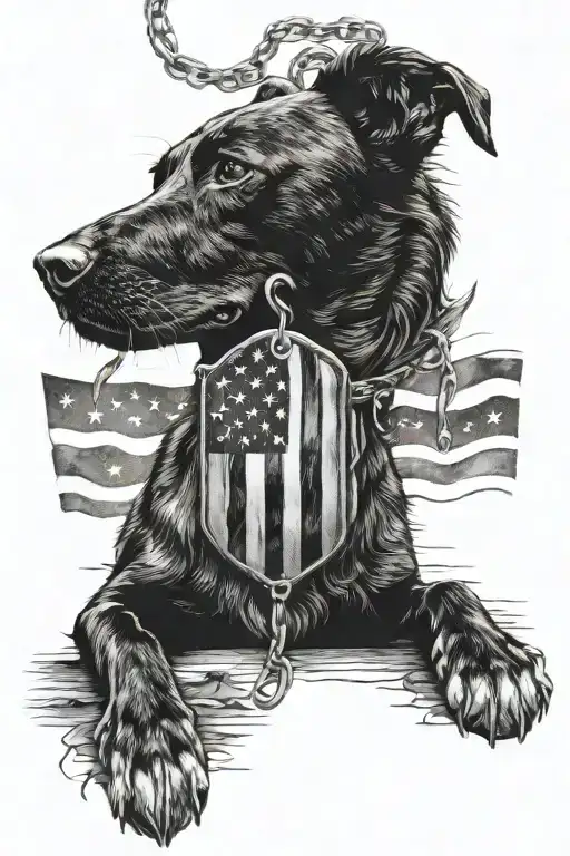 American Flag Vertical Black And White Dog Tags Hanging Near