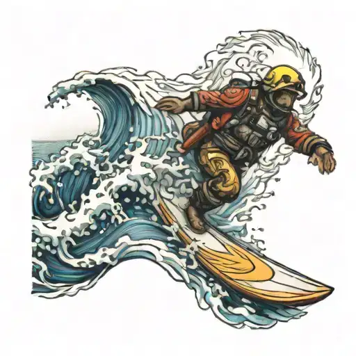 Surf Firefighter Wave Ocean Sun And Moon