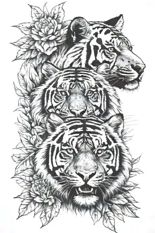 A Tiger Head And A Black Bear Head