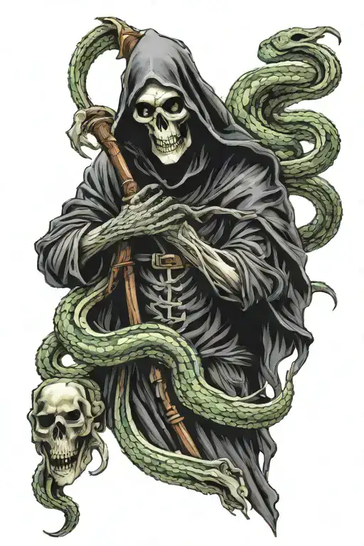 Grim Reaper Holding A Snake