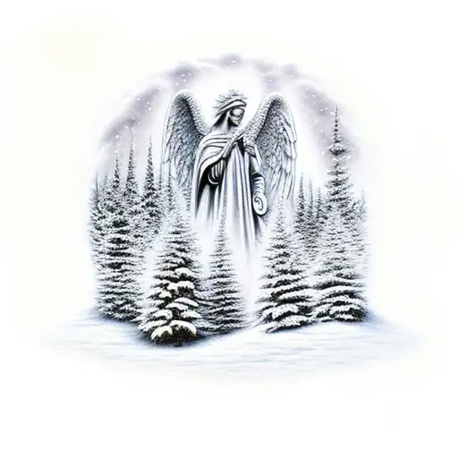 Winter Landscape With A Mystical Guardian Angel