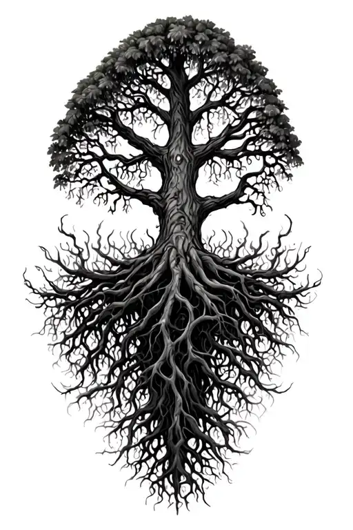 Gothic Tree Of Life With Midevil Roots Reaching Deep