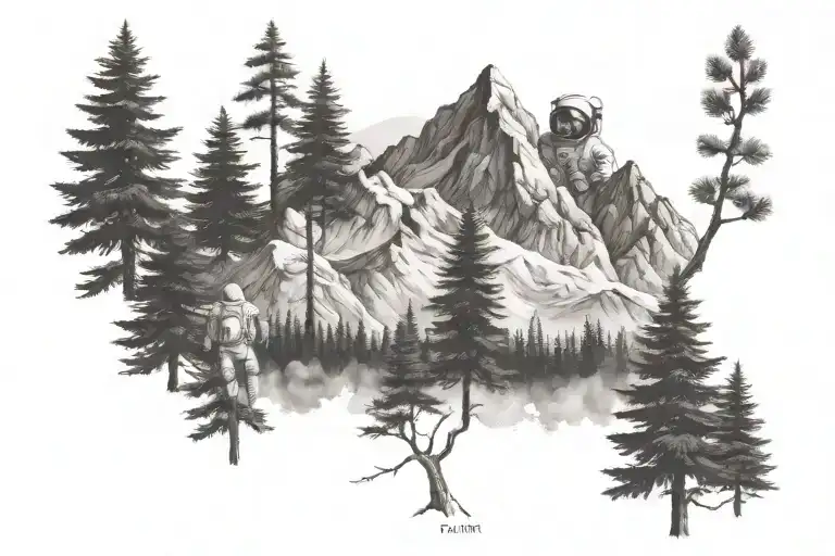 Astronaut Trees Mountains