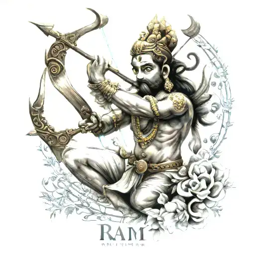 Depicting Lord Rama As Bow And Arrow With The Alphabet In Hindi Stating Ram