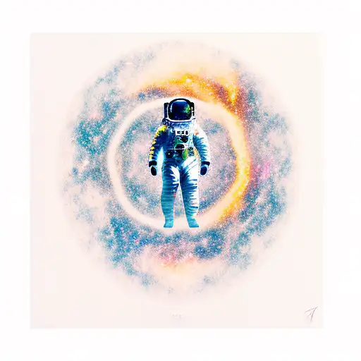Astronaut With His Body Made Out Of A Galaxy Formation Holding A Black Hole In His Hands