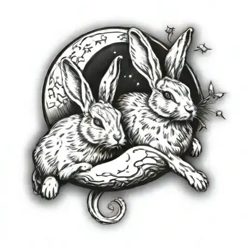 2 Bunnies Crescent Moon