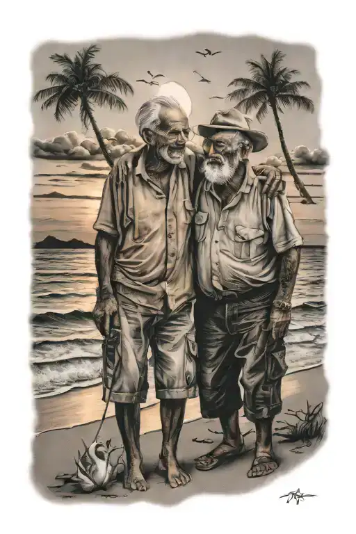 Me And My Grandpa On A Beach Sunset