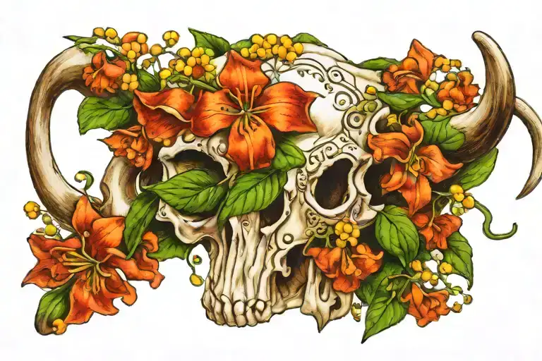 Hawthorn Flower A Lilly Of The Valley A Bull Skull