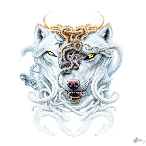 Medusa And A Dire Wolf Having A Huge Battle