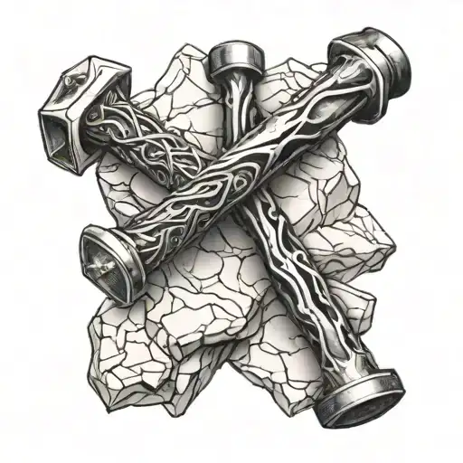 Hammer And Chisel Crossed With Marble Background Minimalistic And Fine