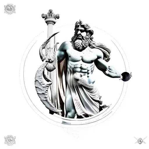 Marble Statue Of Poseidon With The Moon