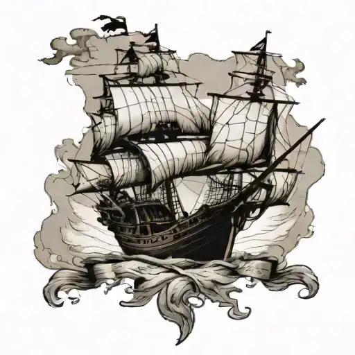 Pirate Ship And Map Outline