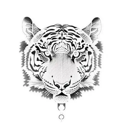 A Dotwork Tattoo Showcasing A Tiger And Elephant Surrounded By Intricate Patterns Inspired By Nature