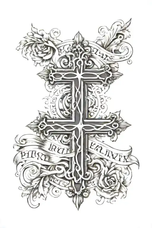 Cross Tattoo & Birthdays In Roman Numerals Surrounded