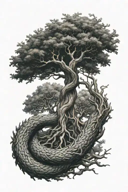Yggdrasil With Jormungandr Tree Norse