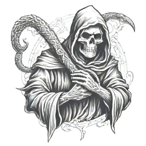 Grim Reaper Holding A Snake