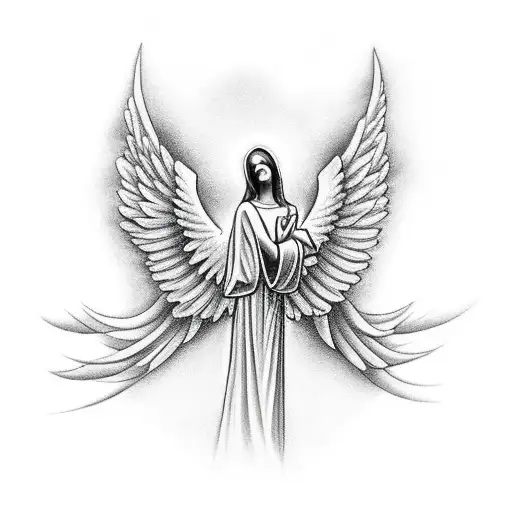 Praying Angel With Cancer Survivor Ribbon Around The Neck