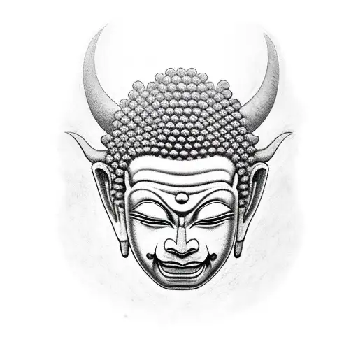 Oni Mask Split In Half Buddha In The Middle