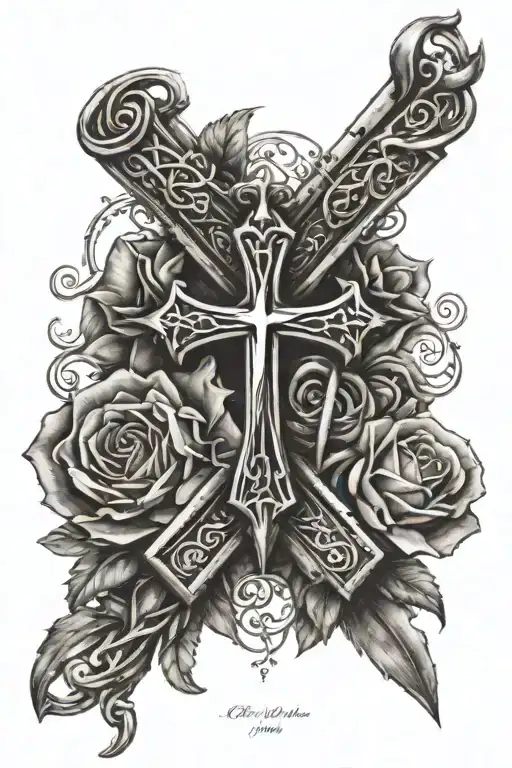 Cross Tattoo & Birthdays In Roman Numerals Intertwined