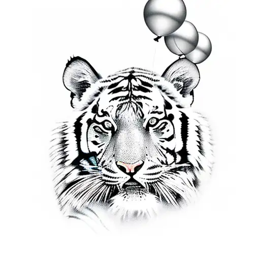 Tiger Holding A Balloon