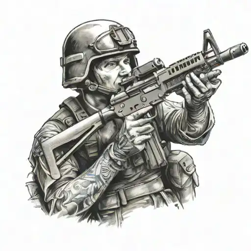 Dead Military Man With An Ak 47 Assault Rifle