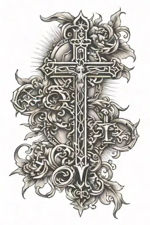 Jesus's Cross Tattoo & Birthdays In Roman Numerals Surrounded