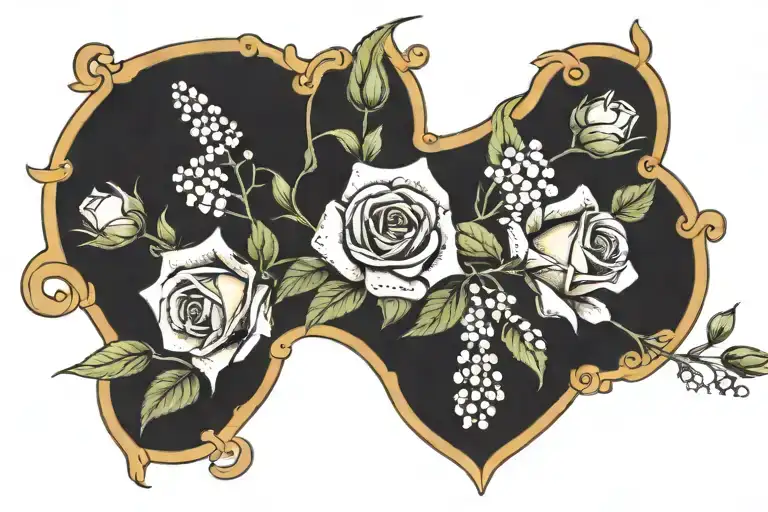 Red Yellow Roses Intertwined With Hawthorn And Lily Of The Valley