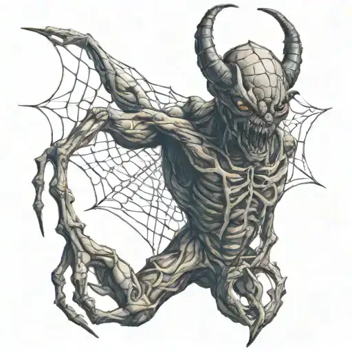 Demon Holding A Spider Weaving A Web