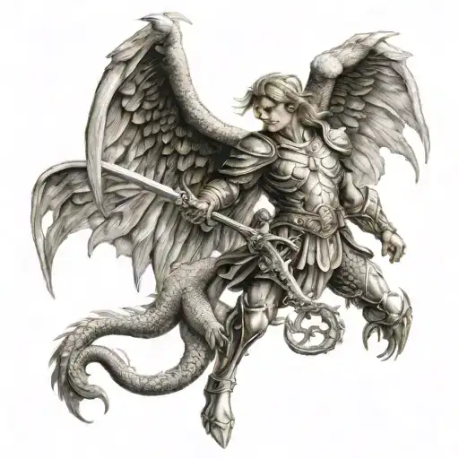 Saint Micheal The Archangel Michael Fighting Dragon