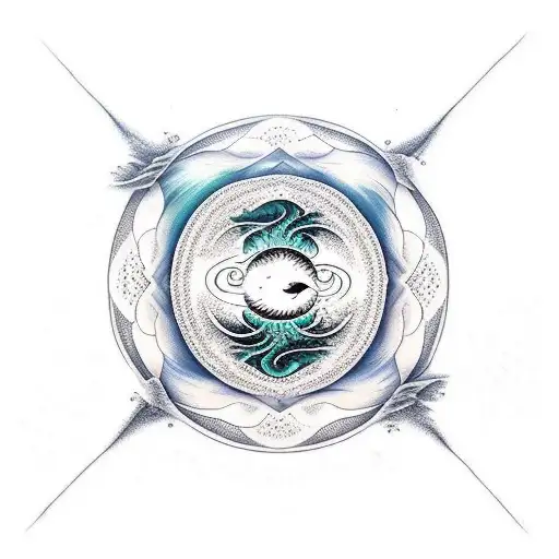 Forest Sleeve With Ocean Waves And Yin Yang Symbol