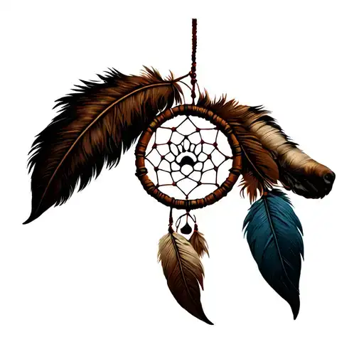 Masculine Dream Catcher Tattoo With Bear Paw Print Symbol In Center