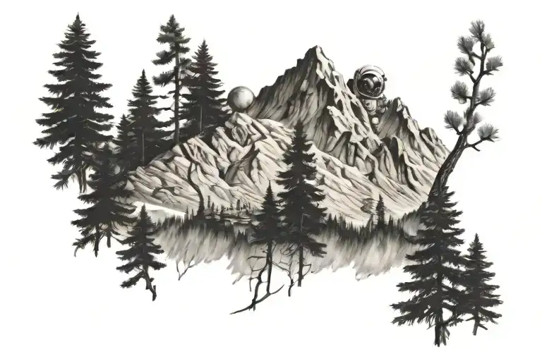 Astronaut Trees Mountains