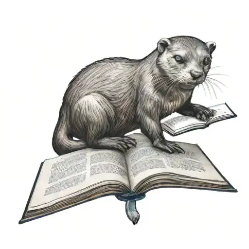 River Otter Holding Open Book Surrounded