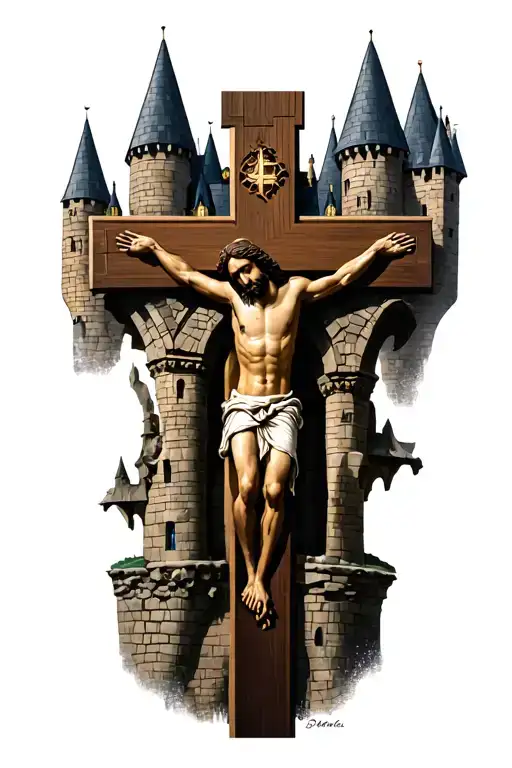 Hogwarts Castle With Jesus On The Cross