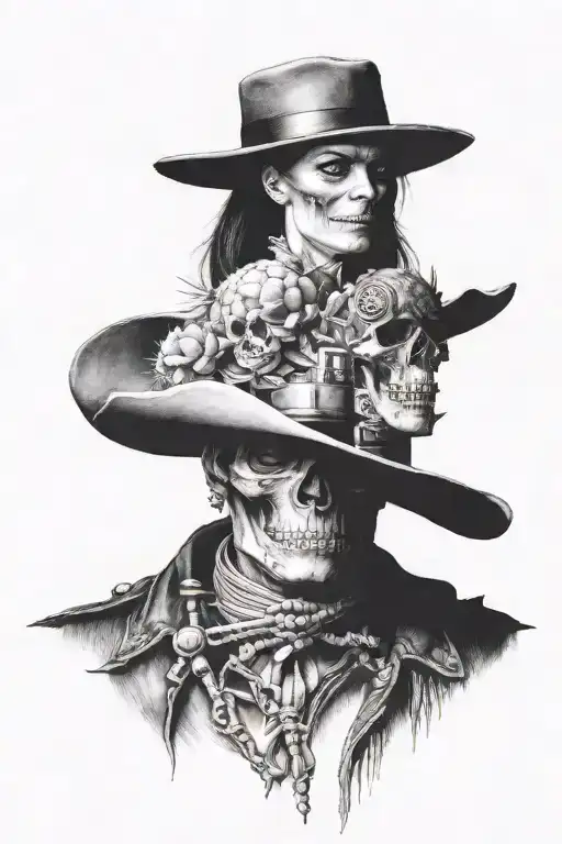 Realistic Cactus And Skull W Bullets Text