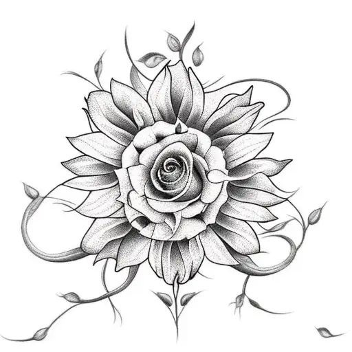 Sunflower With Roses And Vines Thigh Tatoo Coverup