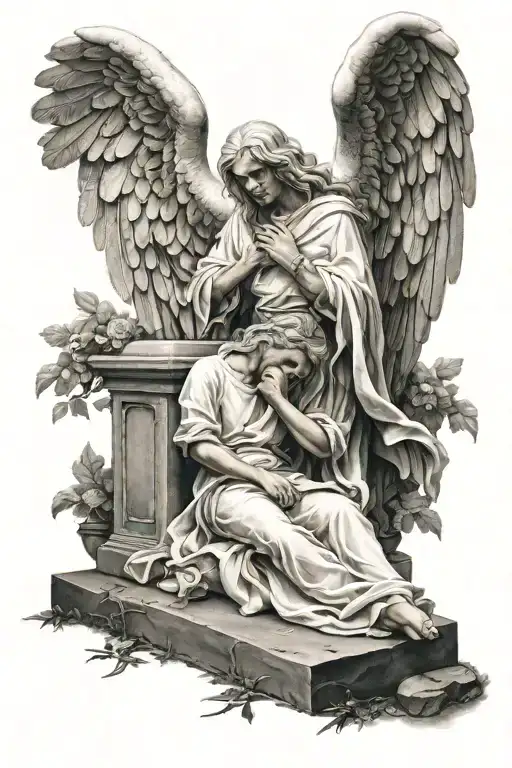 Guardian Angel Man Near A Girl Lying On The Grave