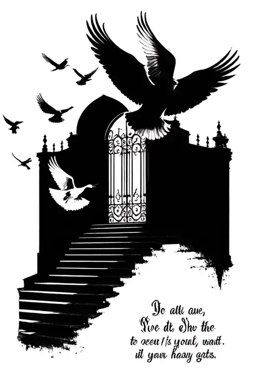 Staircase To Heaven Gates Doves Flying By With Writing Infront Of It All