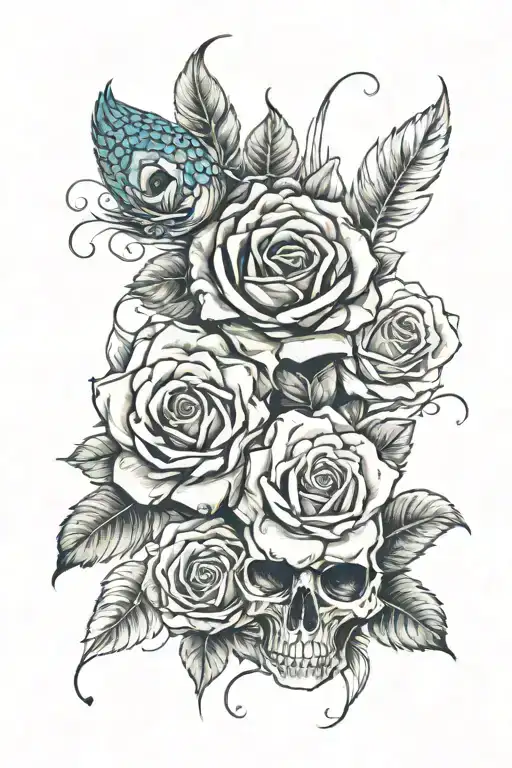 Bleeding Skulls Blooming Roses Growing Peacock Feathers