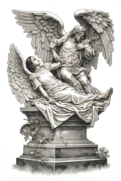 Guardian Angel Man Near A Girl Lying On The Grave